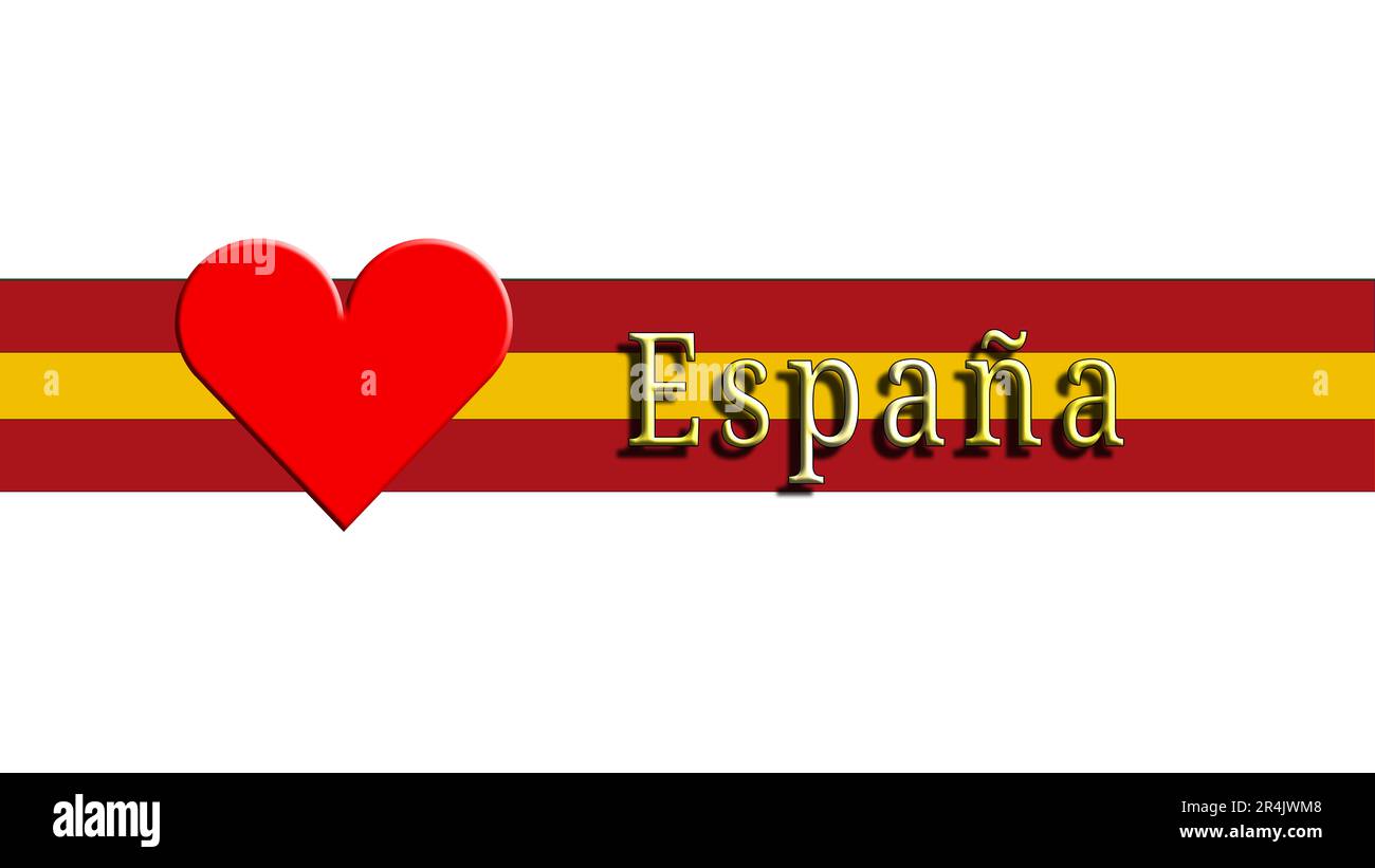 Espagne, graphiques pour exprimer l'amour pour l'Espagne, la langue espagnole et son peuple et sa culture. graphiques et texte sur fond blanc neutre. Banque D'Images