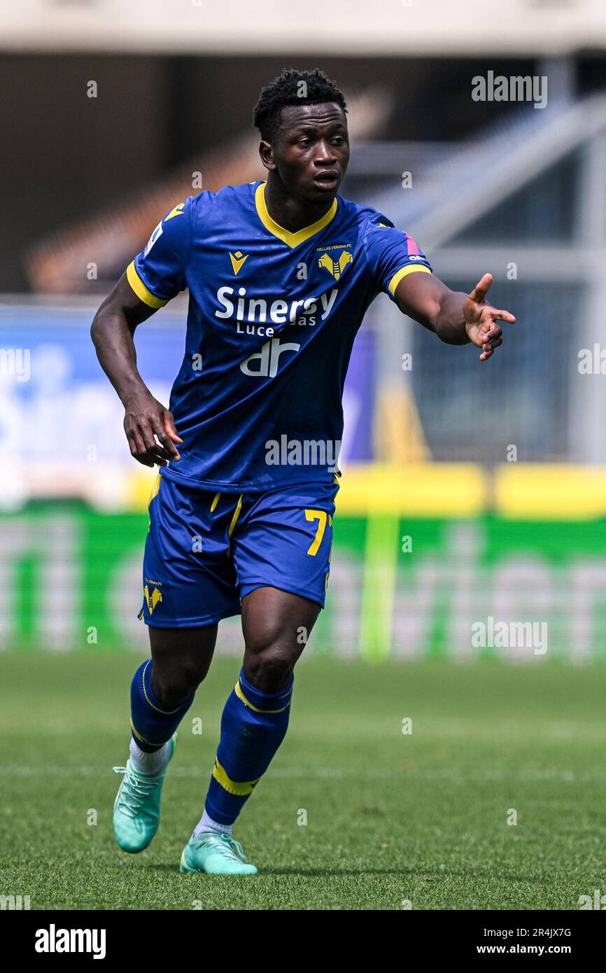 Vérone, Italie. 28th mai 2023. 28 mai 2023, Vérone, Vénétie, Italie: Stade Bentegodi, 28.05.23 Ibrahim Sulemana (77 Hellas Verona) pendant la série Un match entre Hellas Verona et Empoli FC au stade Bentegodi à Vérone, Italie Soccer (Credit image: © Cristiano Mazzi/Sport Press photo via Credit: Zuma Press/Alay Live News Banque D'Images