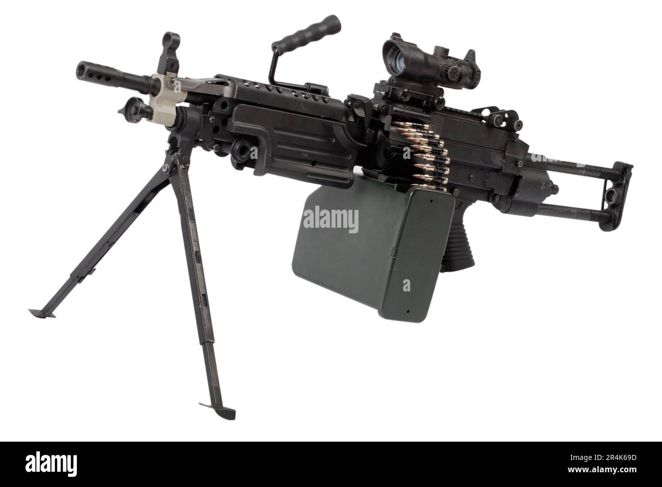 M249 scie à canon mécanique légère 'Para' - arme automatique Squad, largement utilisée aux États-Unis Forces armées. Isolé sur fond blanc. Banque D'Images