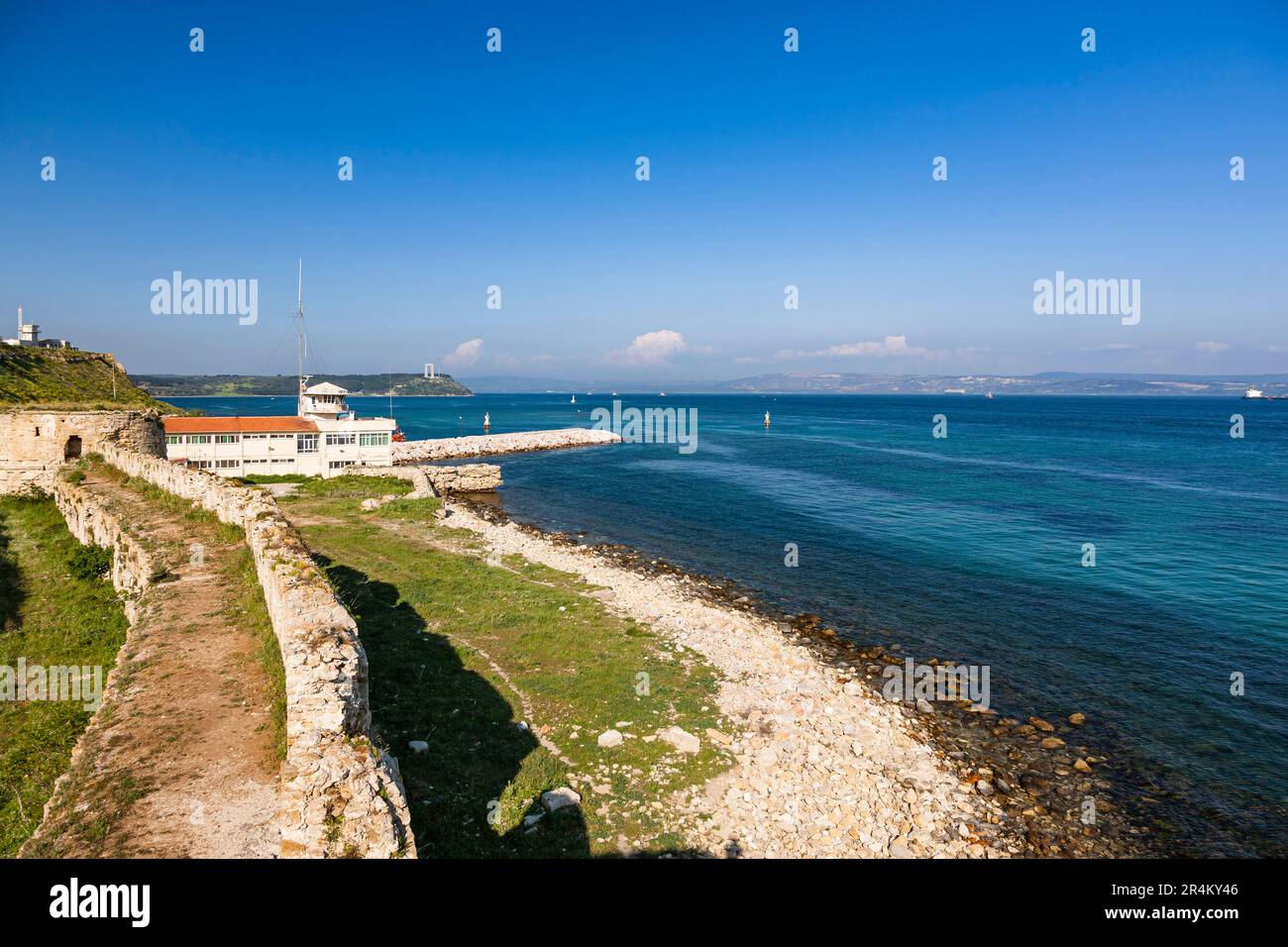 Port et phare de Seddubahir, Pointe de Gelibolu (Gallipoli) péninsule, détroit de Dardanelles, quartier Eceabat, Çanakkale, côté européen, Turquie Banque D'Images