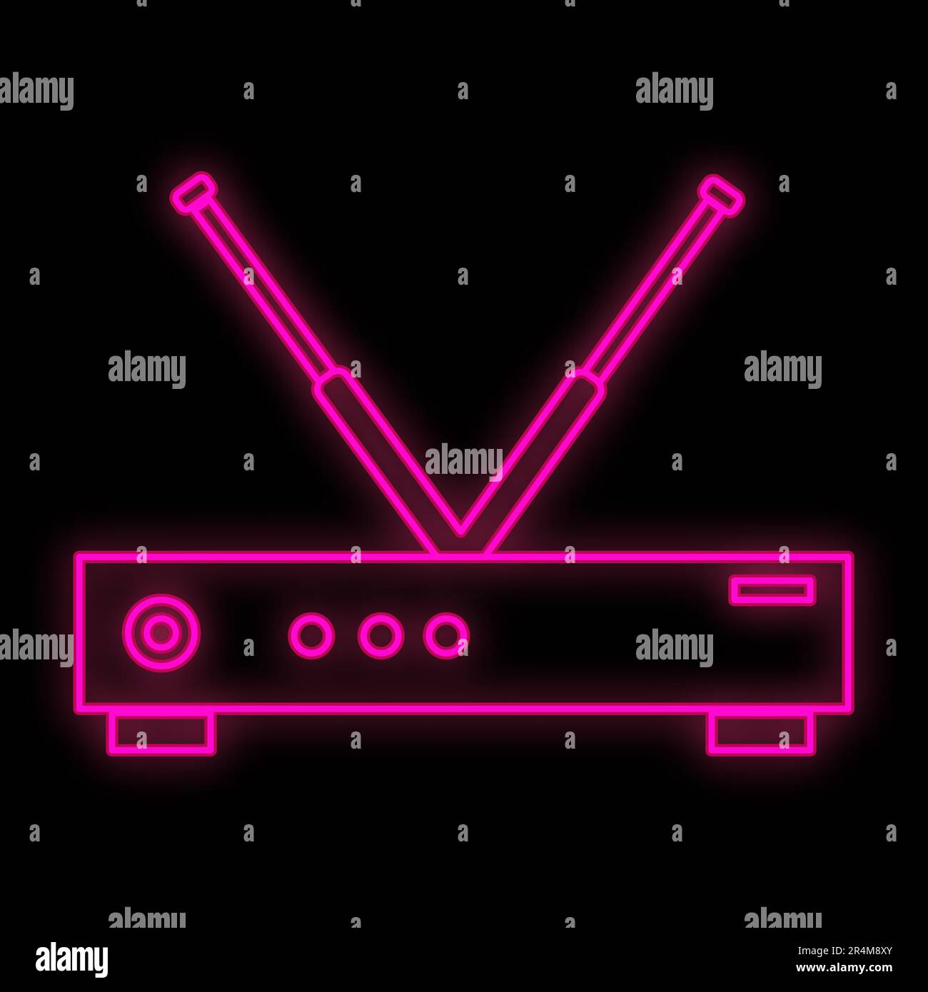 Un panneau lumineux violet lumineux au néon numérique pour un magasin ou un centre de service d'atelier est beau brillant avec un modem routeur Wi-Fi moderne sur un bl Illustration de Vecteur Un panneau lumineux violet lumineux au néon numérique pour un magasin ou un centre de service d'atelier est beau brillant avec un modem routeur Wi-Fi moderne sur un bl Illustration de Vecteur