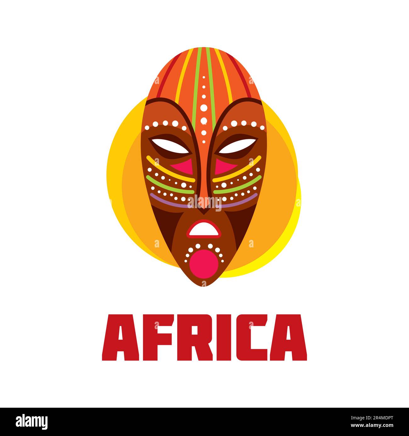 Icône de l'Afrique avec masque africain et modèle ethnique. Vector Africa Safari voyage, art tribal, artisanat ancien et symbole de culture de masque rituel, totem en bois brun avec ornement géométrique aborigène Illustration de Vecteur