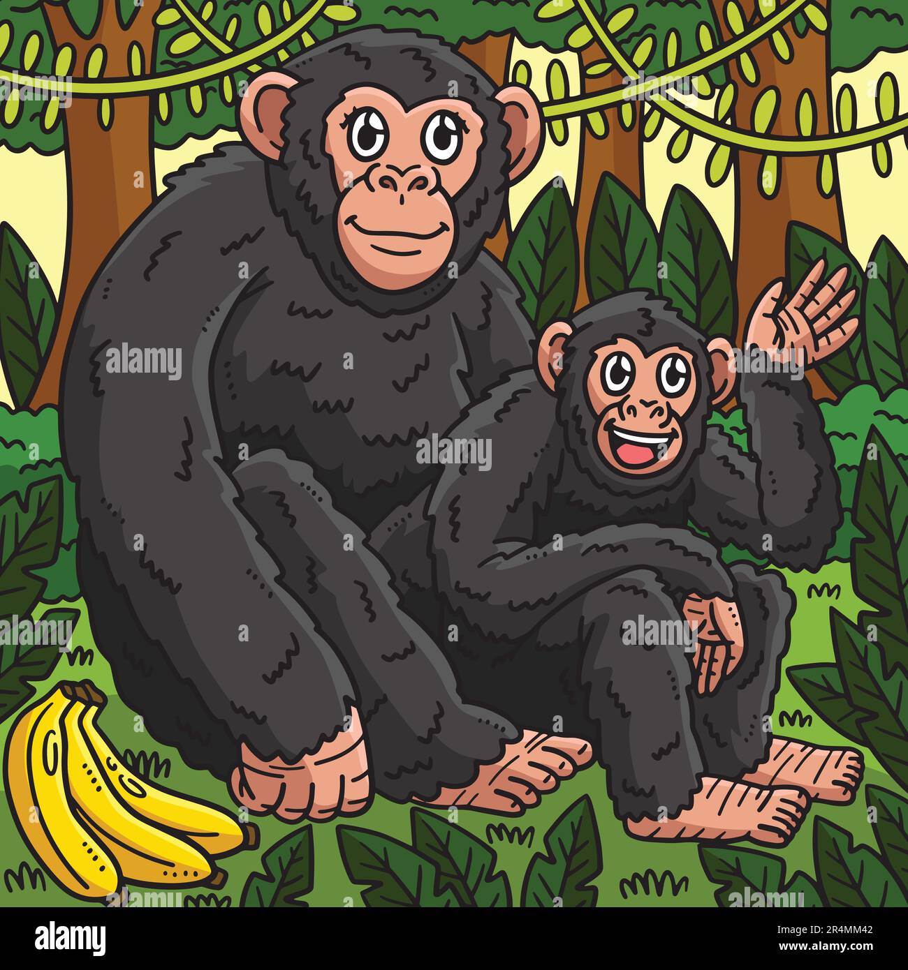 Mère Chimpanzee et bébé Chimpanzee de couleur Illustration de Vecteur