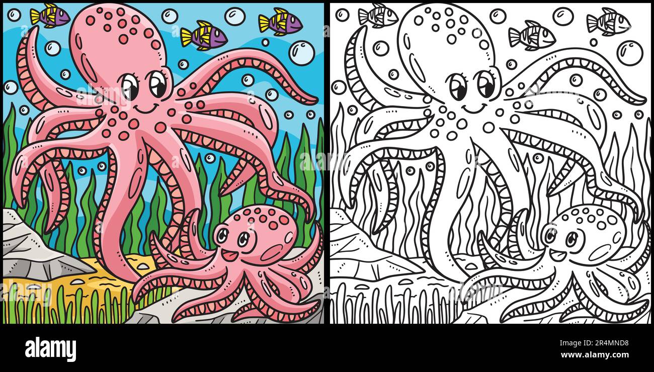 Mère Octopus et bébé Octopus lacustration Illustration de Vecteur