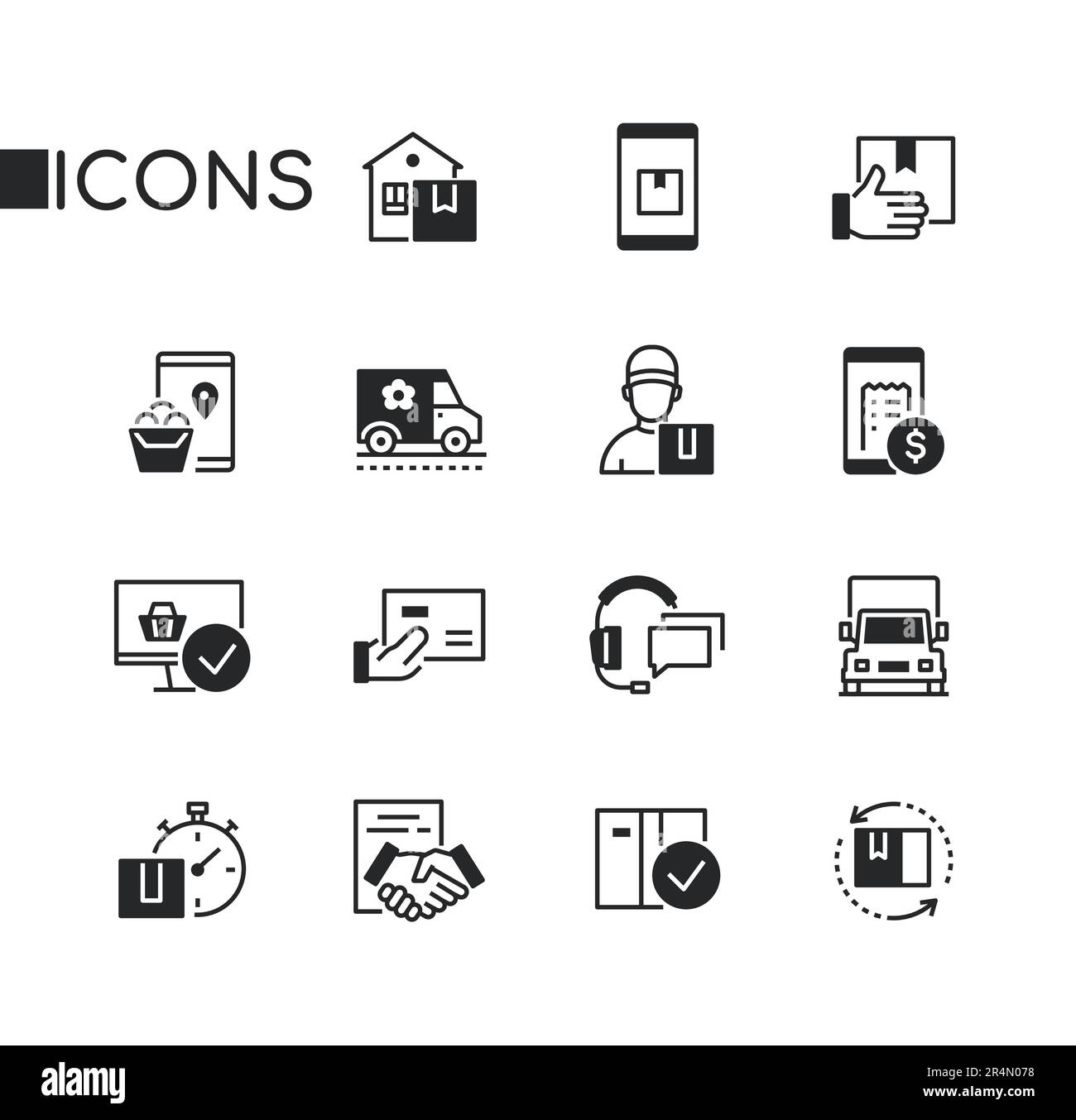 Achats et commandes en ligne - ensemble d'icônes de style de conception de ligne Illustration de Vecteur