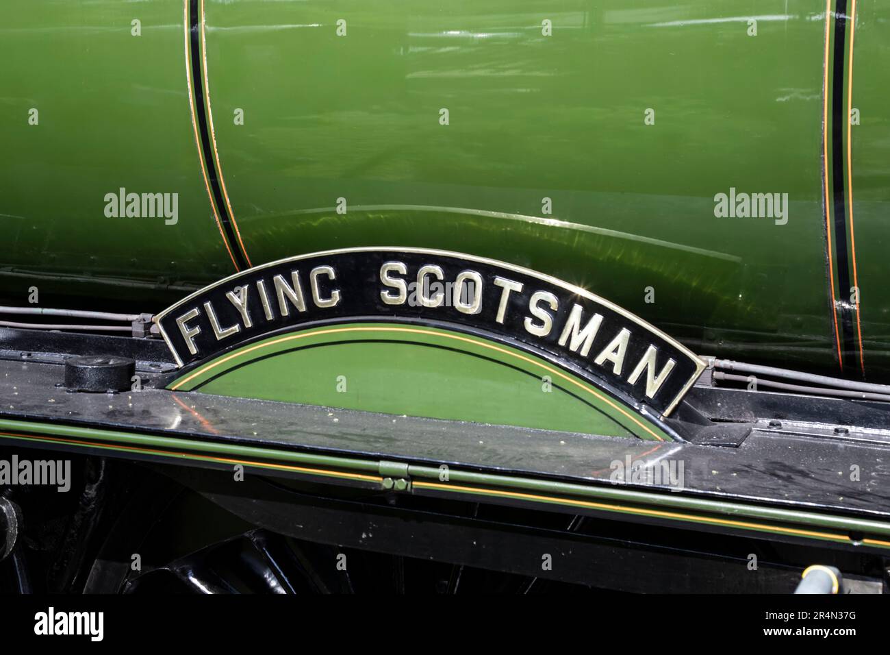 Plaque signalétique sur le côté de la locomotive à vapeur Flying Scotsman LNER de classe A3 Banque D'Images
