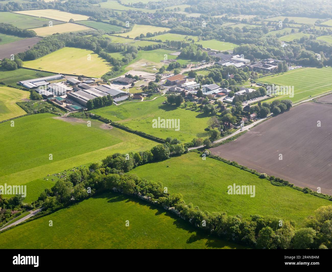 Vue aérienne du collège agricole de Plumpton dans le parc national de South Downs, dans l'est du Sussex Banque D'Images