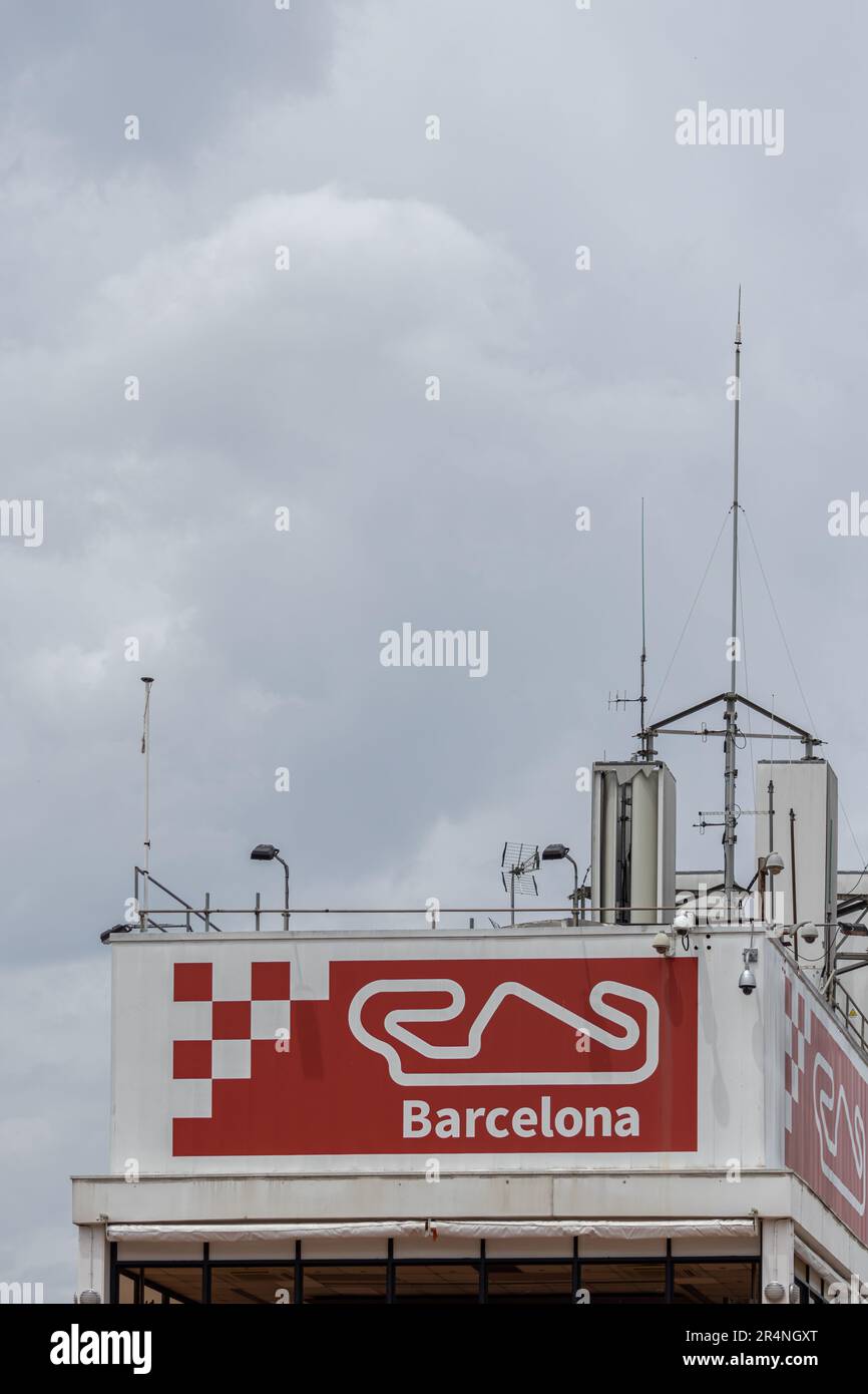 MONTMELLO, ESPAGNE-4 JUIN 2021 : signe réel du logo du circuit de Barcelone-Catalunya Banque D'Images