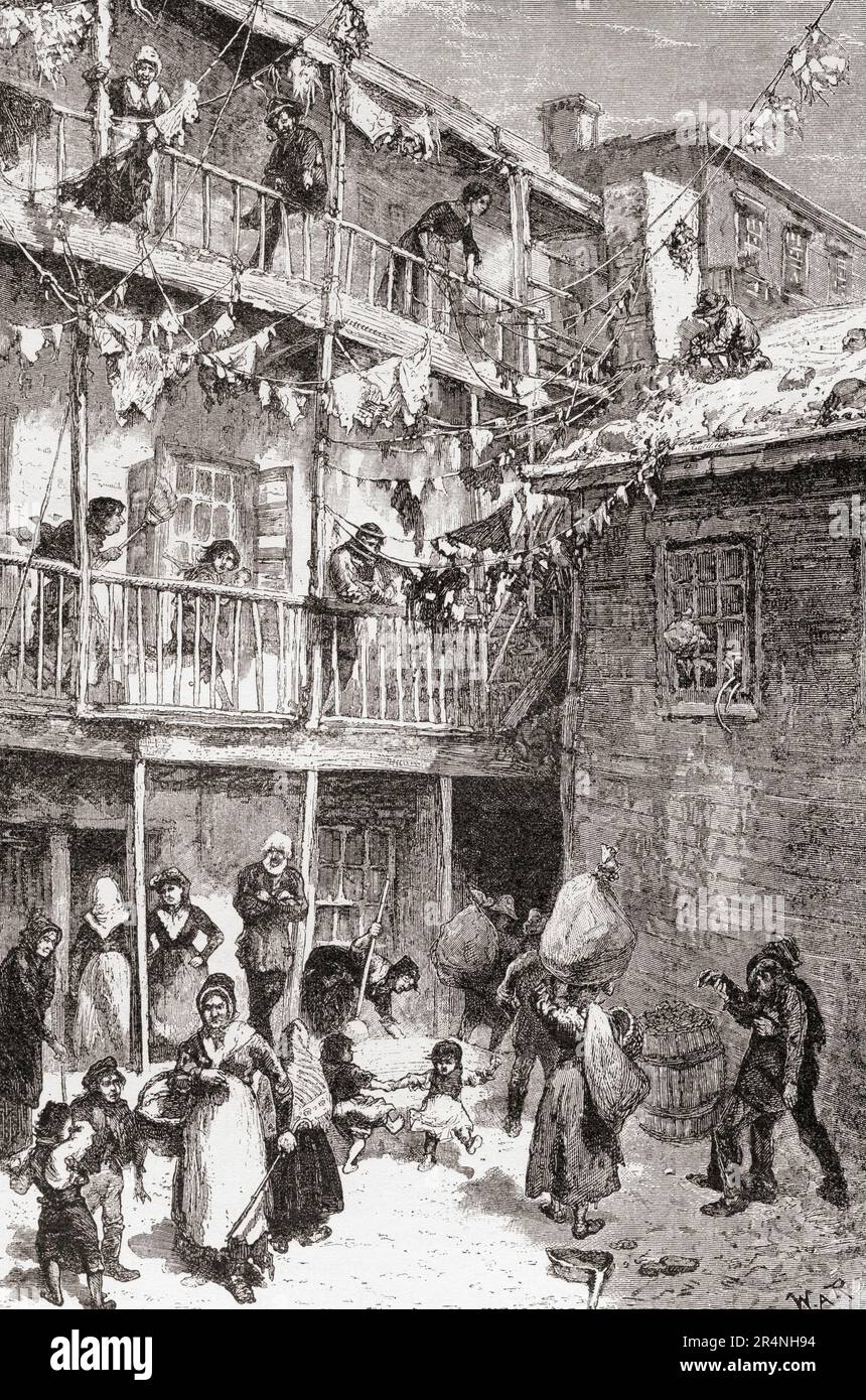 Ragpipers court, Mulberry Street, New York, Amérique, vu ici au 19th siècle. De l'Amérique revisité: De la baie de New York au golfe du Mexique, publié en 1886. Banque D'Images