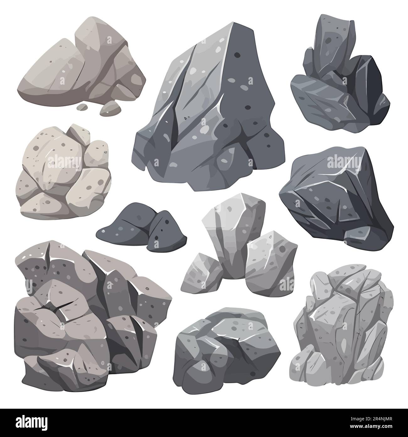 Image de pierres ou de pile de gravats. Granit rugueux gris isolé. Illustration de Vecteur