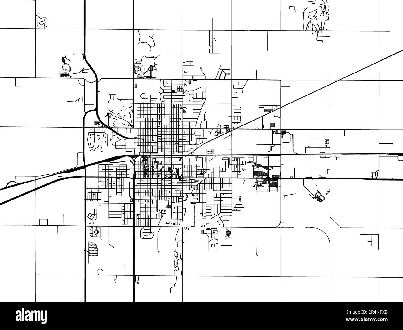 Carte routière vectorielle de la ville d'Aberdeen Dakota du Sud aux États-Unis d'Amérique sur fond blanc. Banque D'Images