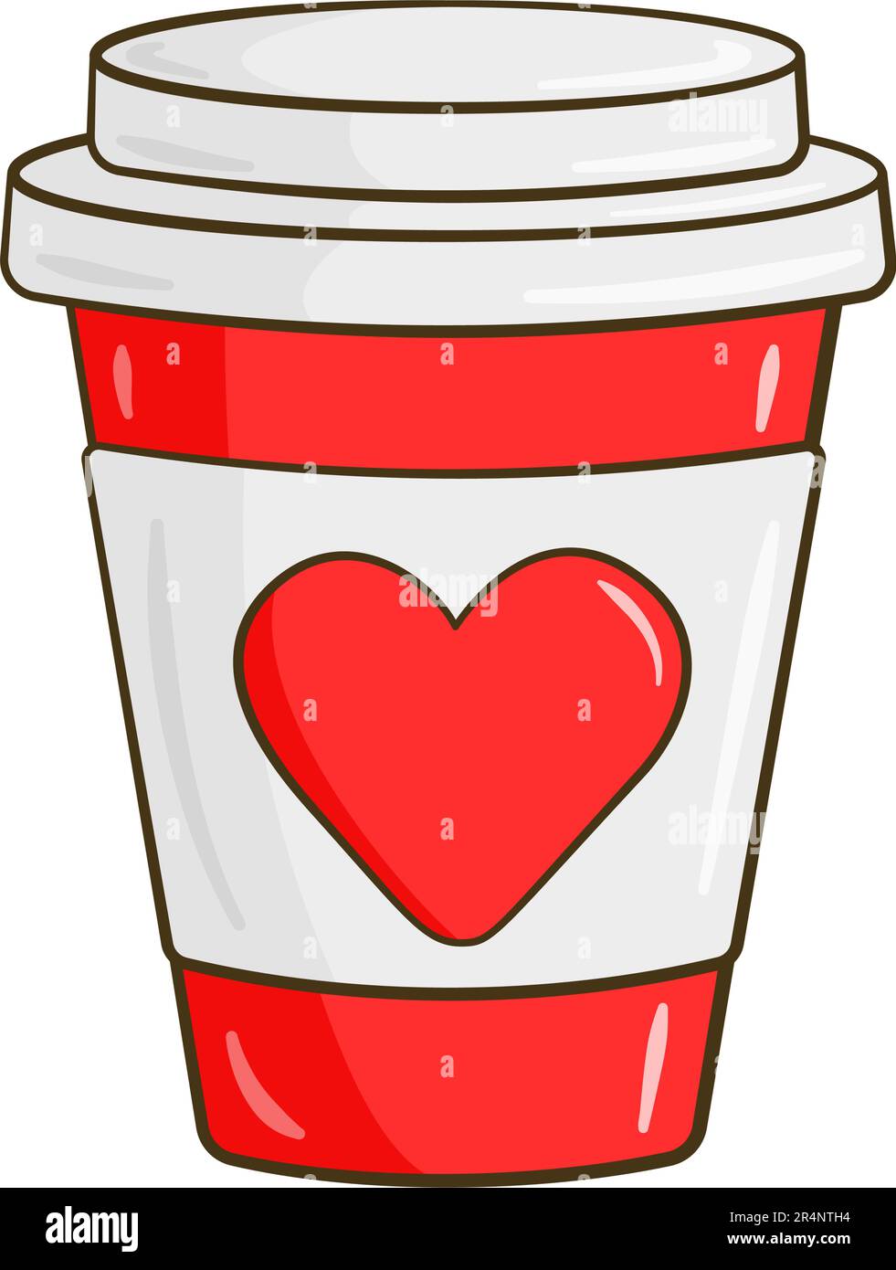 Tasse avec coeur rouge sur l'étiquette. Dessin animé. Saint Valentin Illustration de Vecteur