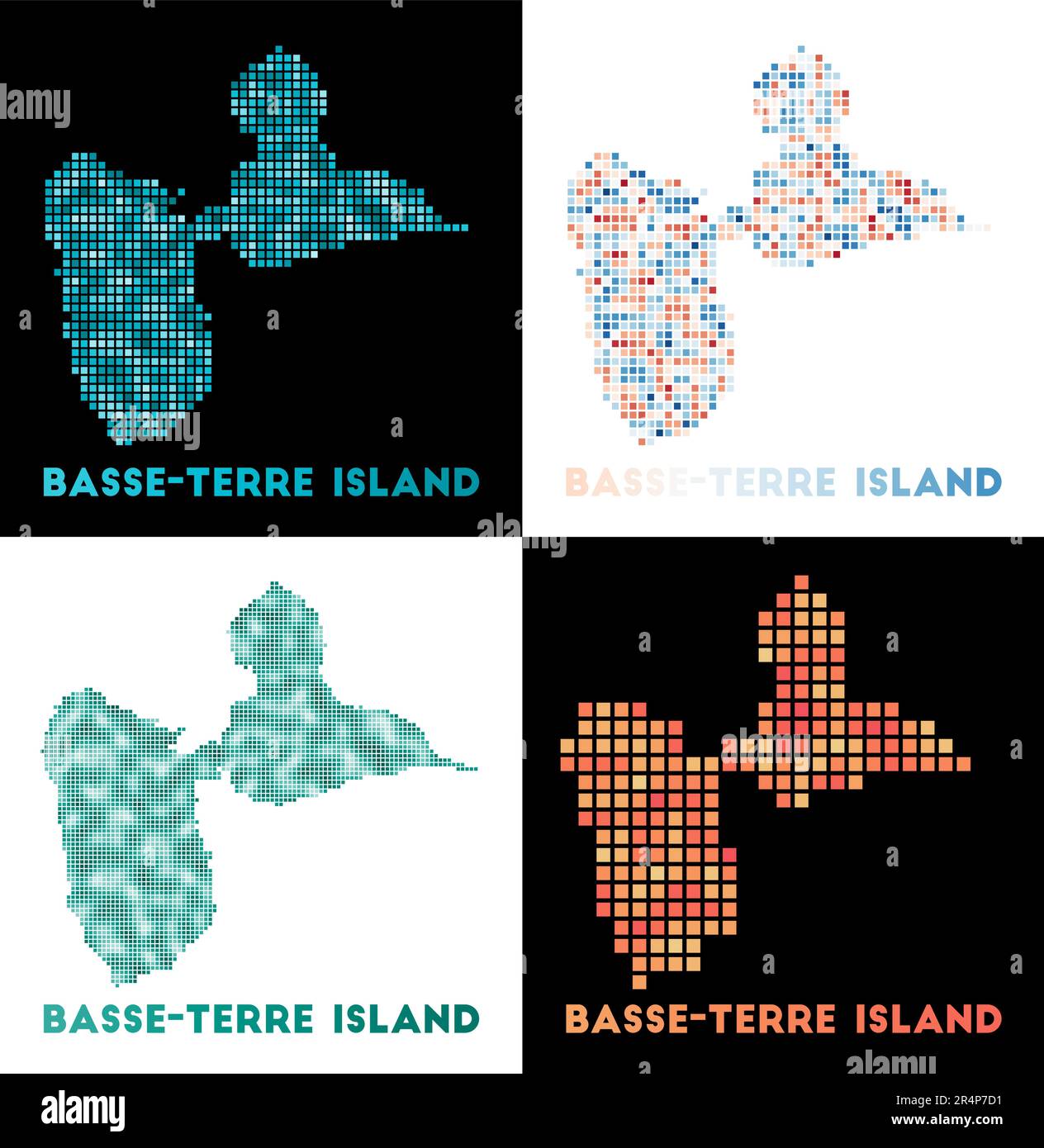 Carte de l'île de Basse-Terre. Collection de cartes de l'île de Basse-Terre en pointillés. Illustration vectorielle. Illustration de Vecteur