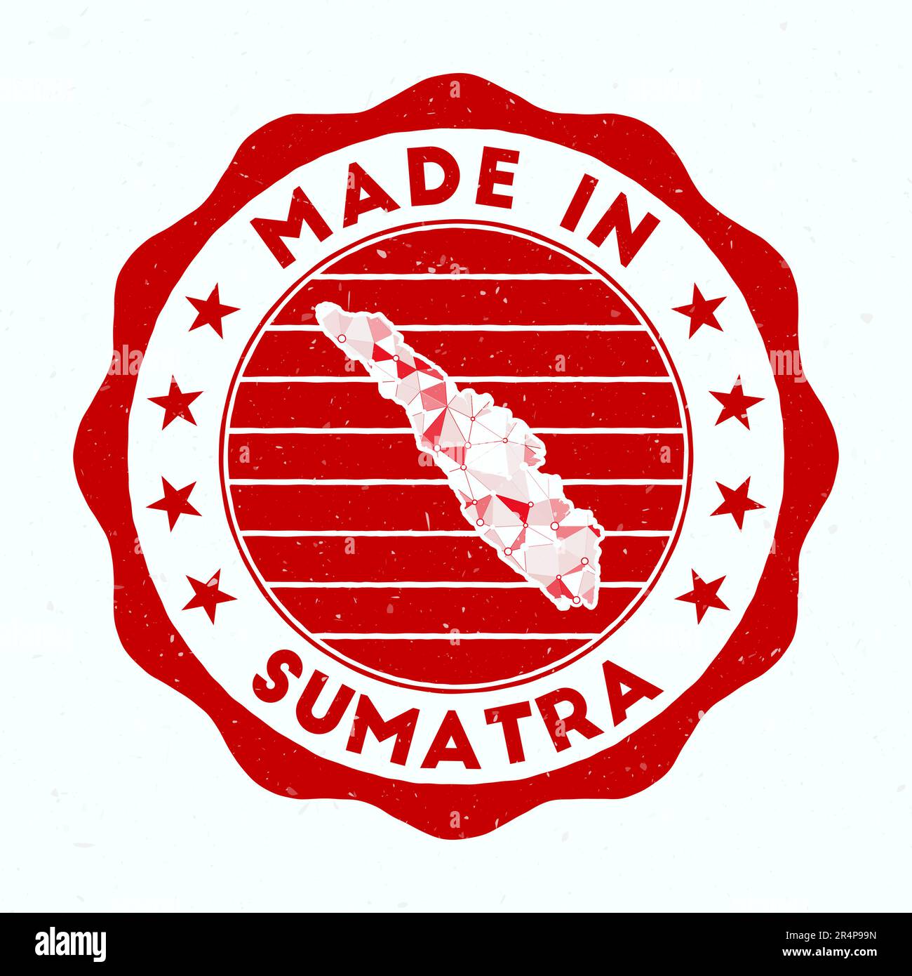 Fabriqué à Sumatra. Timbre rond de l'île. Sceau de Sumatra avec forme de bordure. Badge vintage avec texte circulaire et étoiles. Illustration vectorielle. Illustration de Vecteur