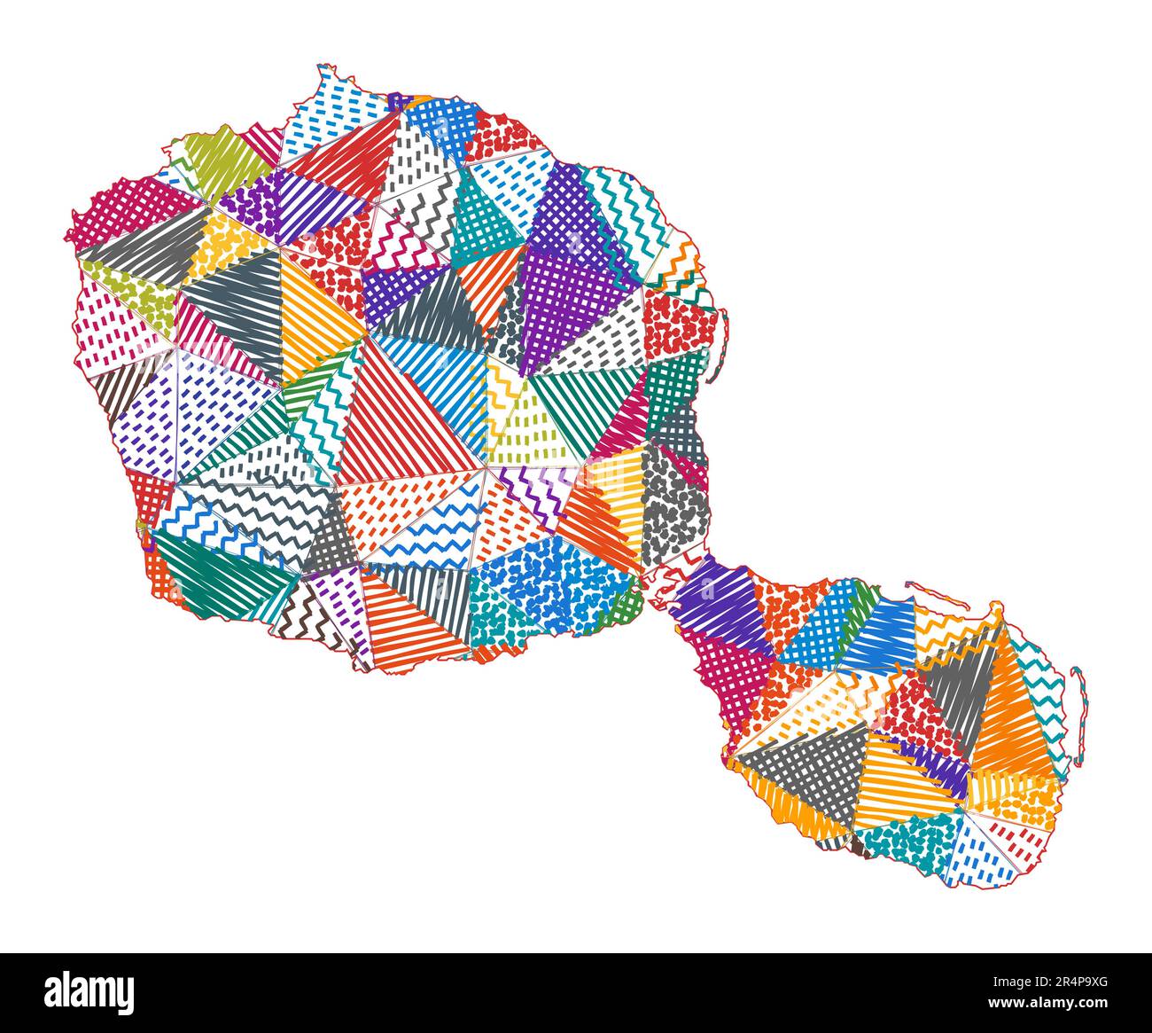Carte de style enfant de Tahiti. Polygones dessinés à la main en forme de Tahiti. Illustration vectorielle. Illustration de Vecteur