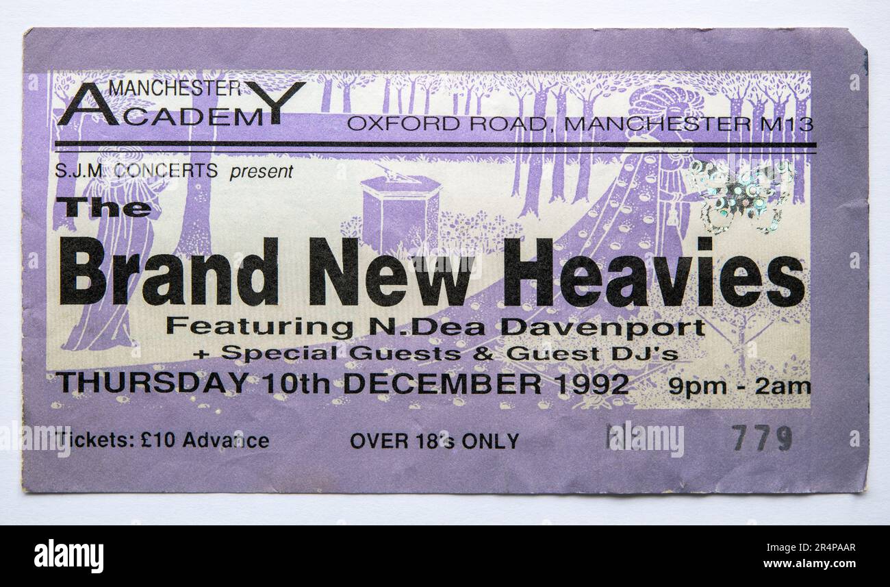 Billet de concert pour le concert de New Heavies à la Manchester Academy au Royaume-Uni en décembre 1992 Banque D'Images