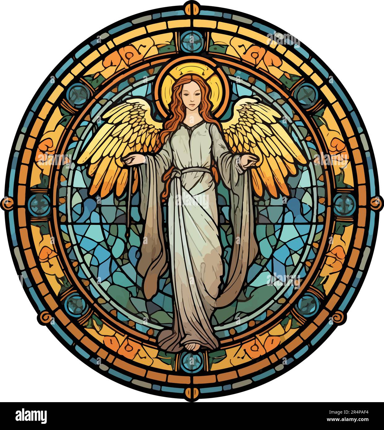 Fenêtre en vitrail vecteur-ange en blanc Illustration de Vecteur
