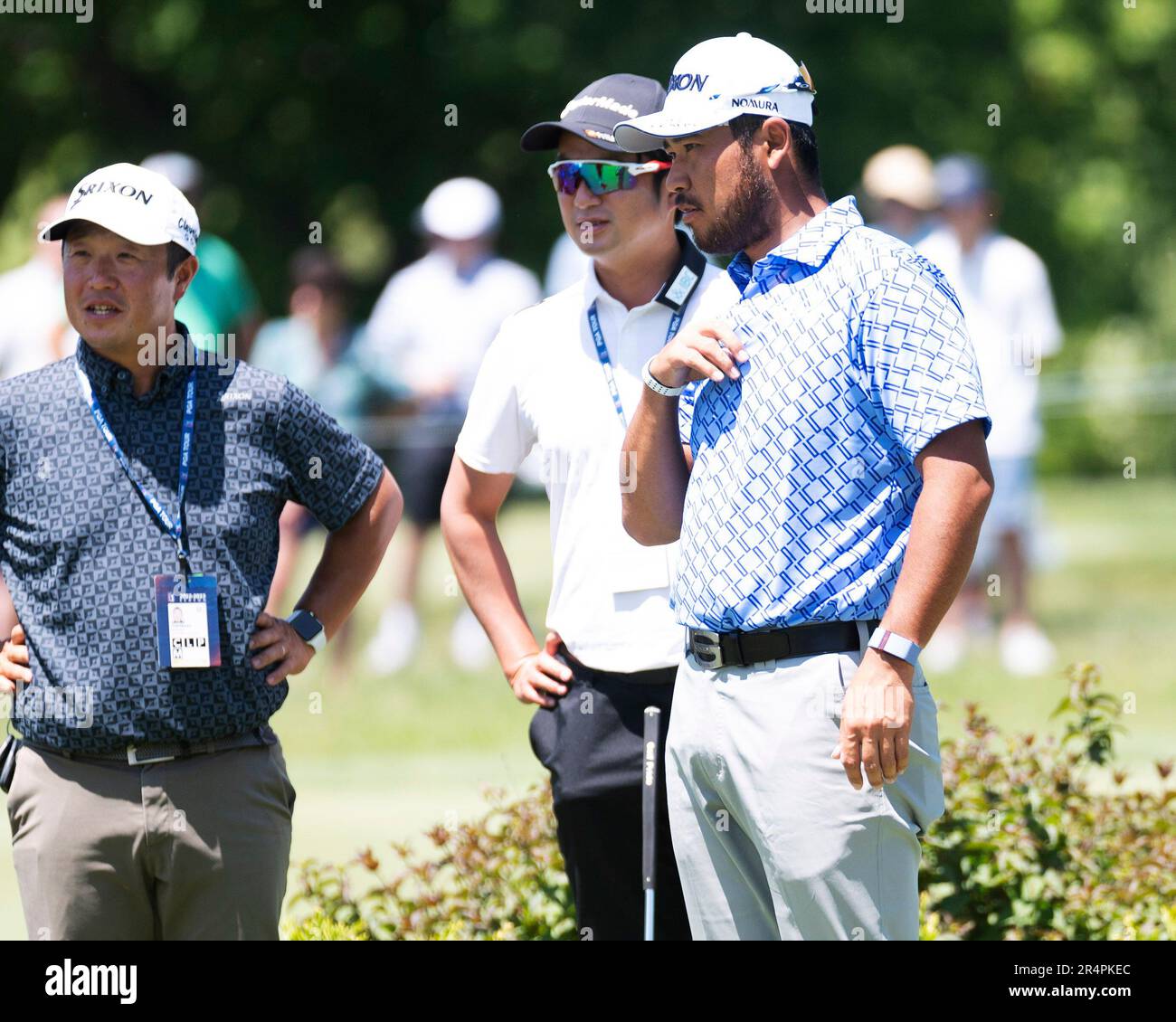 Dublin, Ohio, États-Unis. 29th mai 2023. Hideki Matsuyama (JPN) sur le green au Memorial Tournament à Dublin, Ohio. Brent Clark/Cal Sport Media/Alamy Live News Banque D'Images