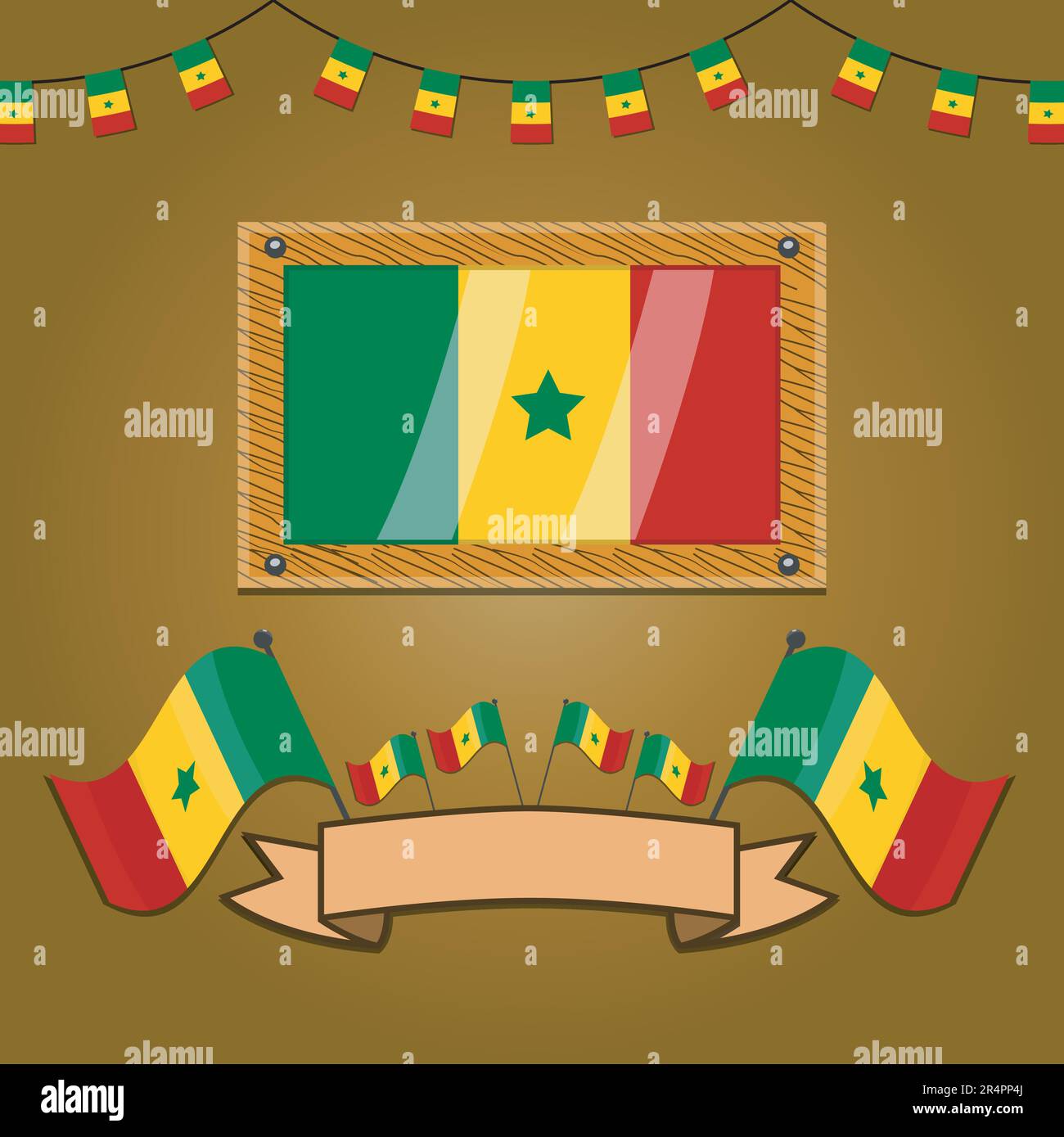 Drapeaux du Sénégal sur le bois de cadre, étiquette, gradient simple et illustration vectorielle Illustration de Vecteur