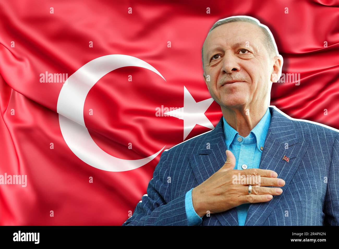 Recep Tayyip Erdoğan et drapeau de Türkiye - drapeau de la Turquie Banque D'Images