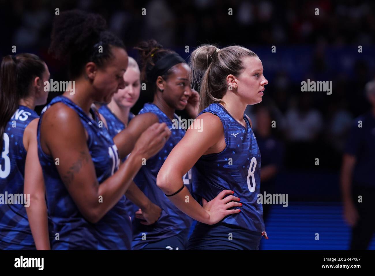 ANKARA, TURKIYE - 13 JUILLET 2022: Tapp Hannah s'échauffe avant les États-Unis contre la Serbie quart de finale VNL dans Ankara Arena Banque D'Images