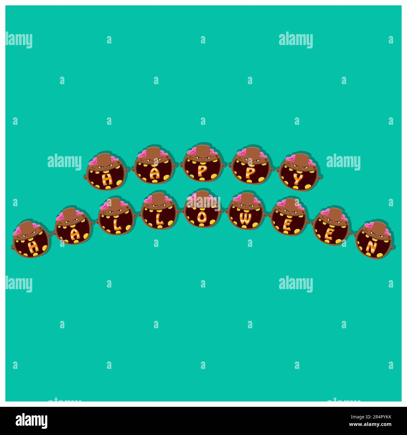 Joyeux Halloween texte sur le personnage de tête Zombie marron. Vecteur et illustration Illustration de Vecteur