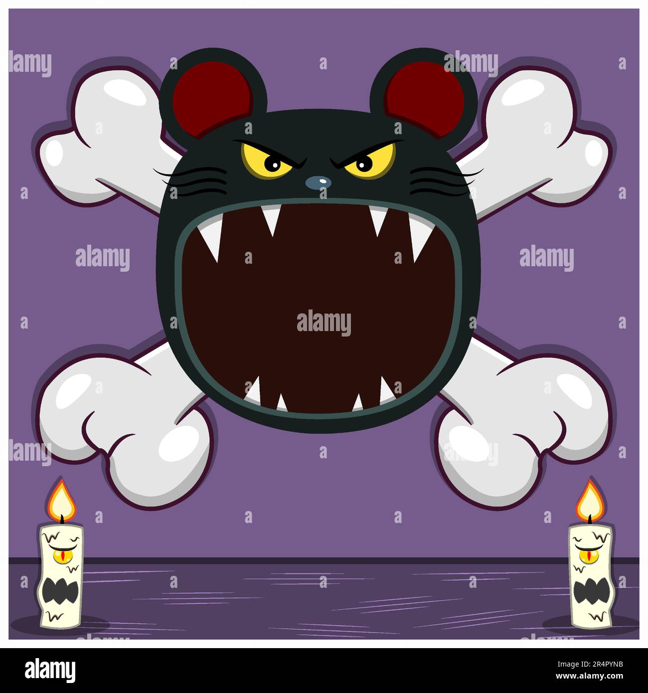 Motif personnage Halloween avec tête de souris. Sur crâne et bougies. Vecteur et illustration Illustration de Vecteur