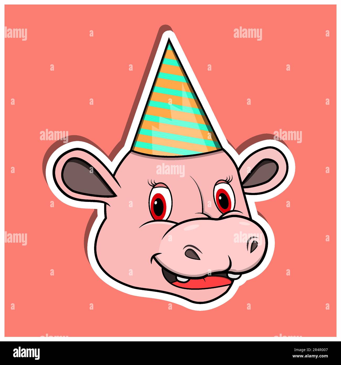 Autocollant pour le visage animal avec chapeau de fête à l'hippopotame. Design de caractère. Vecteur et illustration Illustration de Vecteur