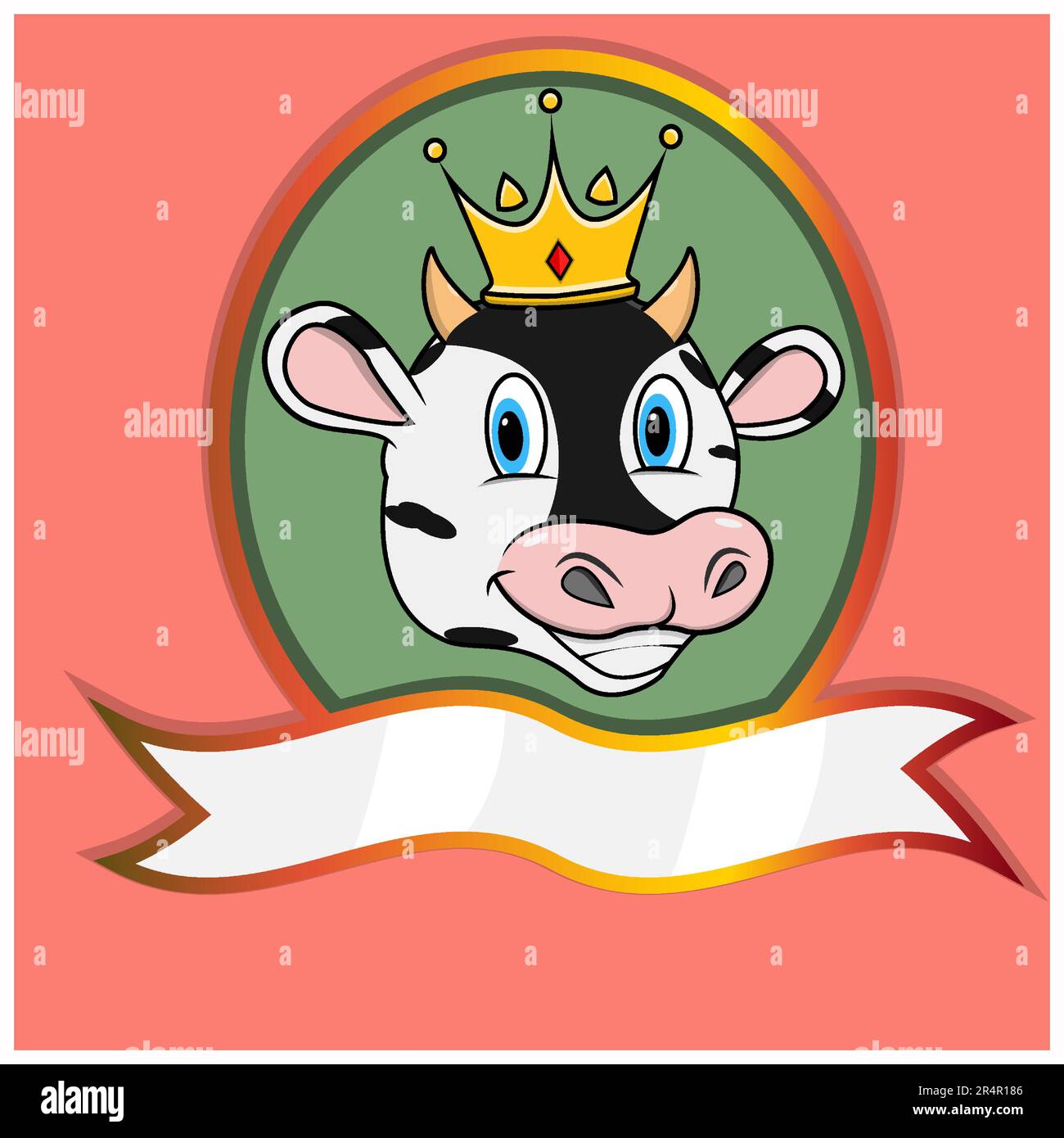 Jolie tête d'animal avec couronne sur l'étiquette de cadre. Tête de vache. Idéal pour le dessin animé, le logo, les icônes et les personnages. Vecteur et illustration. Illustration de Vecteur
