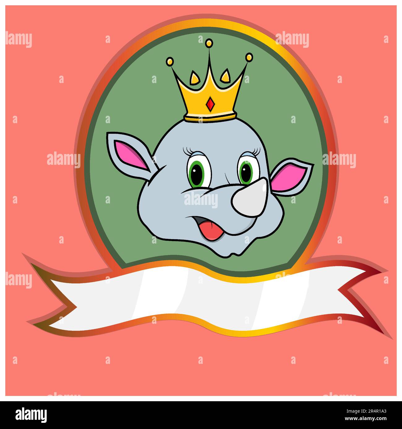 Jolie tête d'animal avec couronne sur l'étiquette de cadre. Tête Rhino. Idéal pour le dessin animé, le logo, les icônes et les personnages. Vecteur et illustration. Illustration de Vecteur