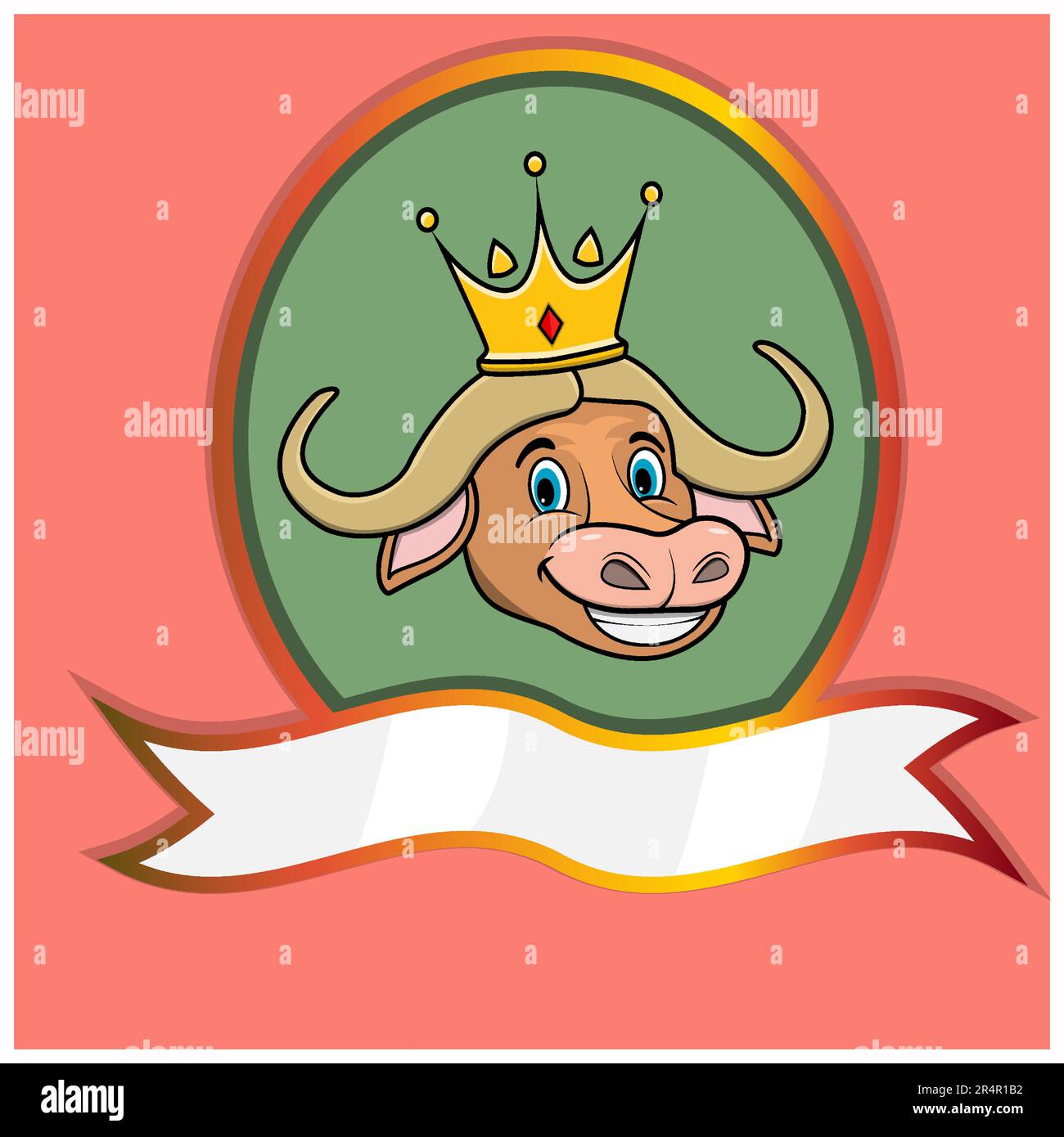 Jolie tête d'animal avec couronne sur l'étiquette de cadre. Buffalo Head. Idéal pour le dessin animé, le logo, les icônes et les personnages. Vecteur et illustration. Illustration de Vecteur