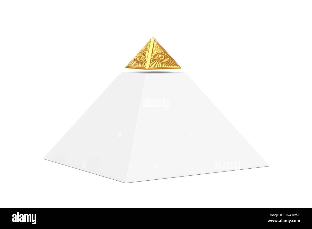 Pyramide blanche avec Golden Top symbole maçonnique tous voyant le triangle de pyramide des yeux sur un fond blanc. 3D rendu Banque D'Images