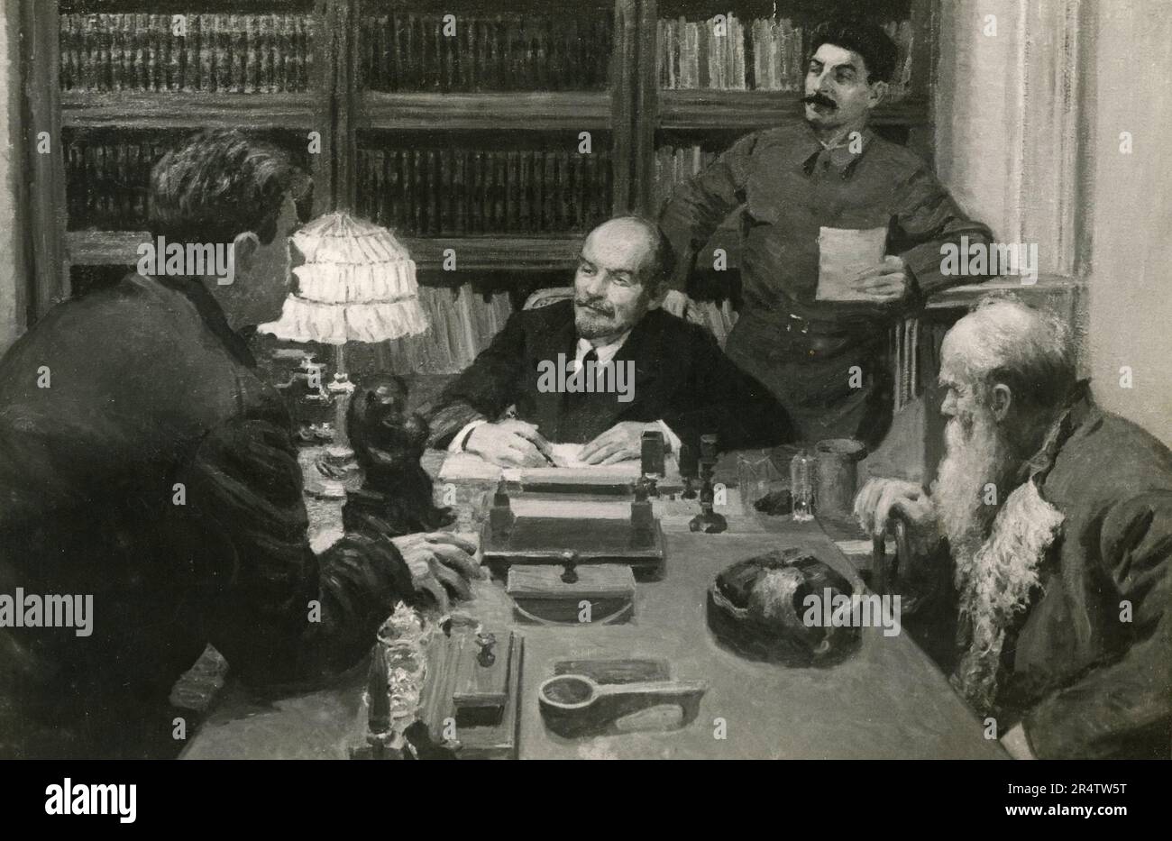 Lénine et Staline parlant aux paysans, peinture de l'artiste russe Igor Grabar, 1940s Banque D'Images