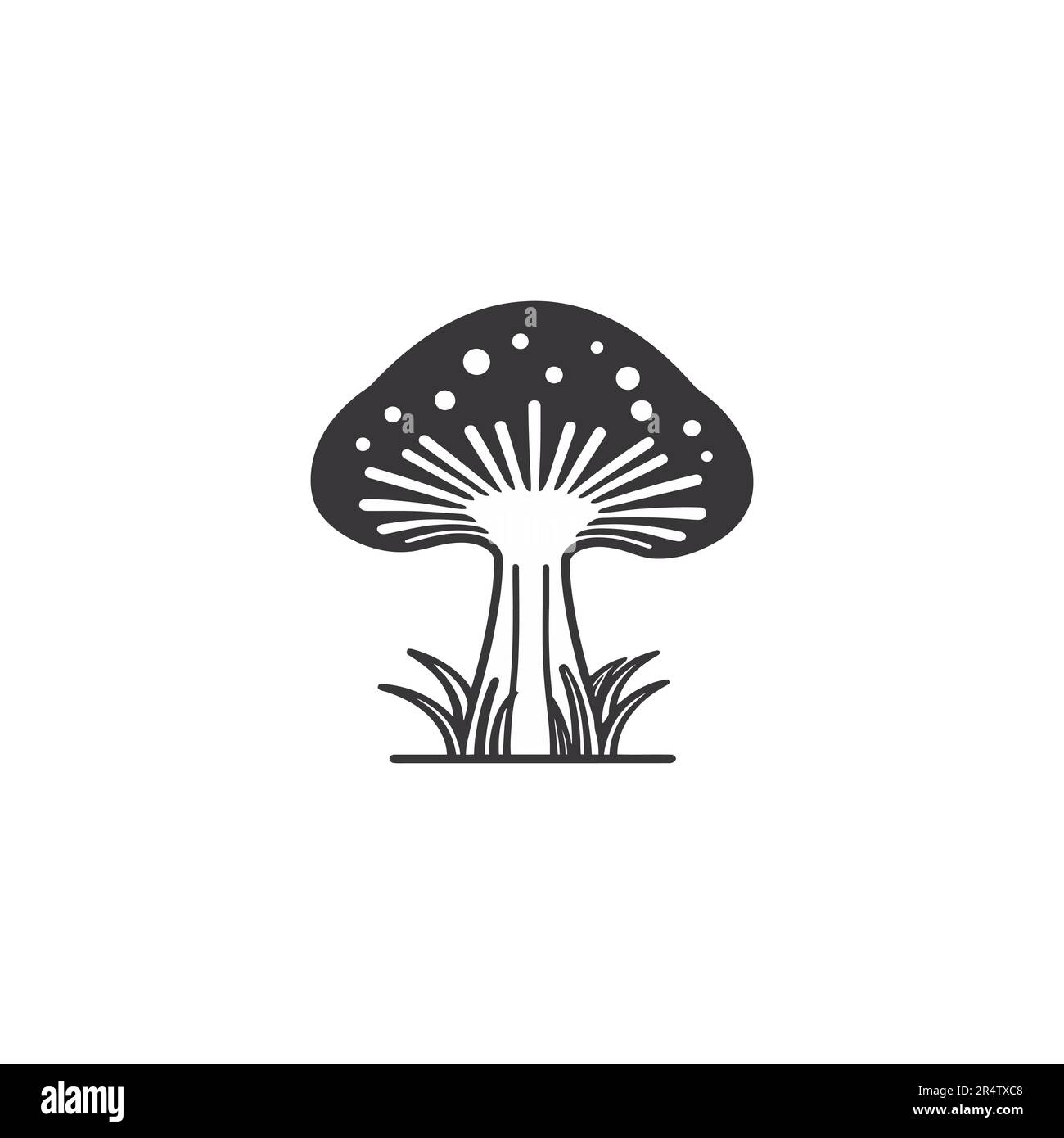 Voler agaric. Champignon poison. Illustration du vecteur d'encre. Imprimé à motif de lignes. Noir monochrome. Botanique, nature. Illustration vectorielle Illustration de Vecteur