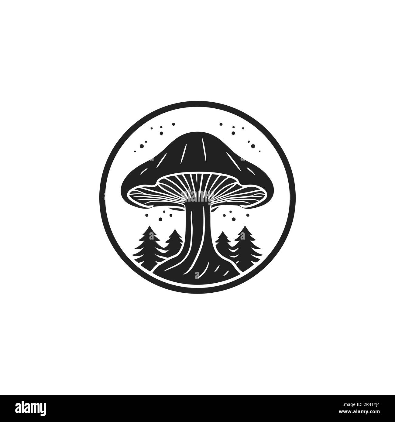 Voler agaric. Champignon poison. Illustration du vecteur d'encre. Imprimé à motif de lignes. Noir monochrome. Botanique, nature. Illustration vectorielle Illustration de Vecteur