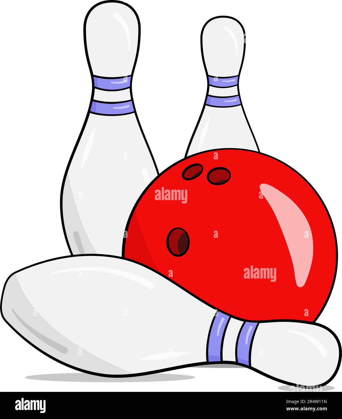 Boule de bowling verte et trois épingles. Dessin animé. Illustration vectorielle. Isolé sur fond blanc Illustration de Vecteur