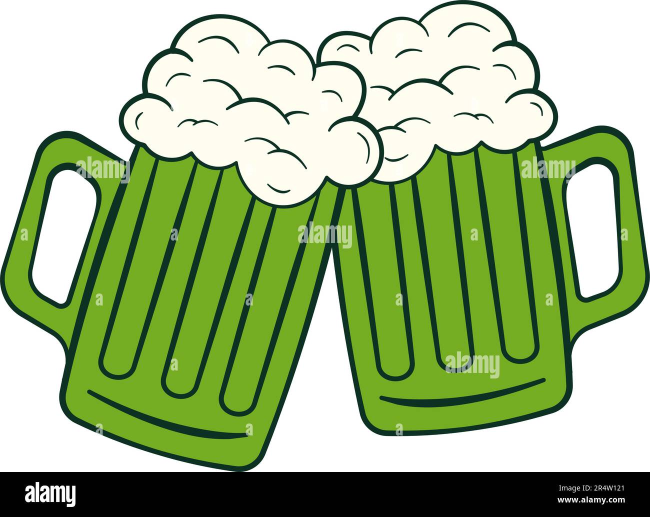 Mugs à bière verte avec mousse. St. Patrick. Dessin animé. Illustration vectorielle. Isolé sur fond blanc Illustration de Vecteur