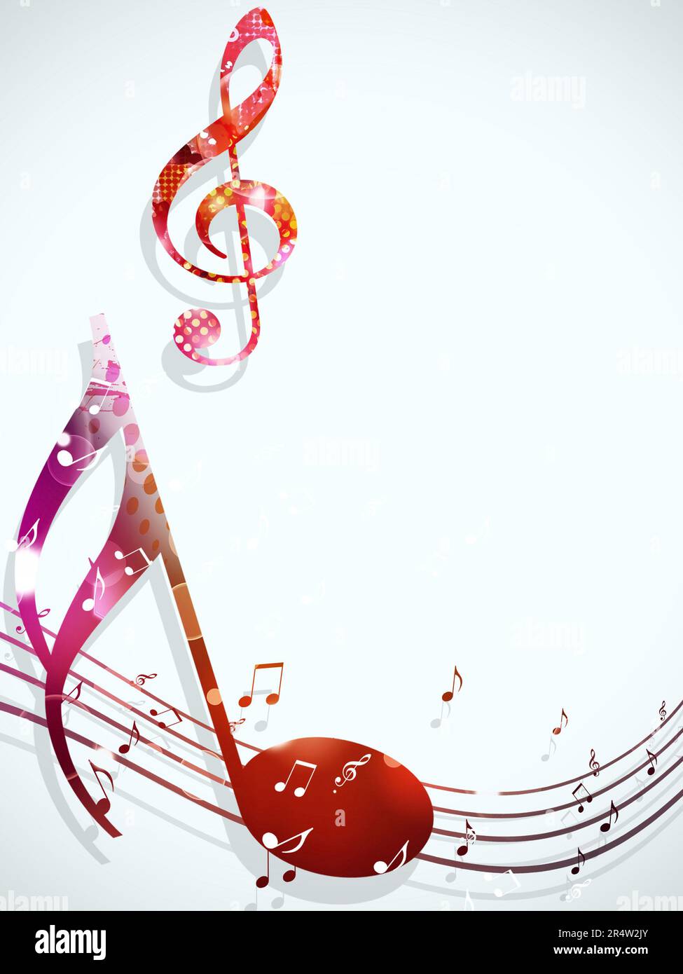 fond musical multicolore lumineux avec notes de musique et lumières floues Banque D'Images