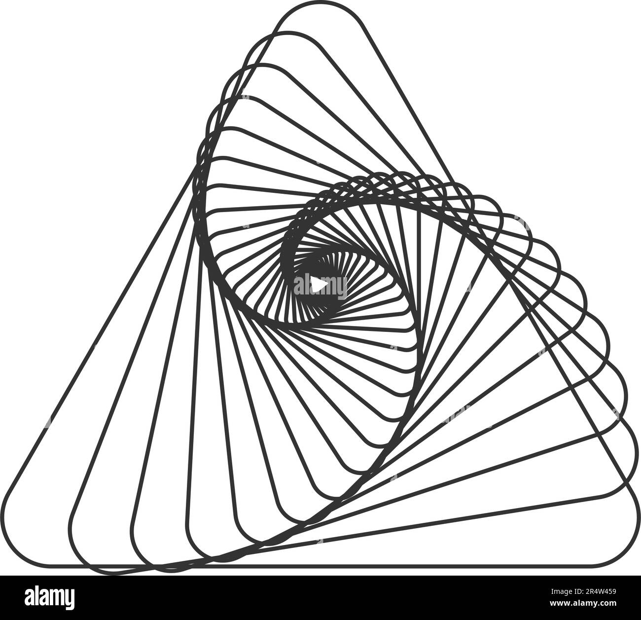 Triangles en spirale. Prisme ou forme de pyramide torsadée. Symbole Delta. Illusion optique dynamique. Elément géométrique isolé sur fond blanc Illustration de Vecteur