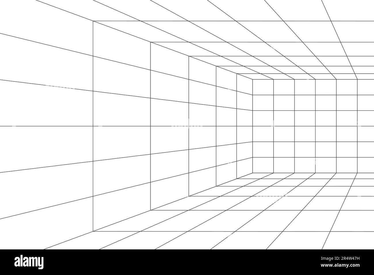 Partie de la pièce, salle, studio ou portail filaire en perspective. Structure de grille de boîte. Maillage en 3D dimensions. Cadre de filet isométrique. Ingénierie Illustration de Vecteur