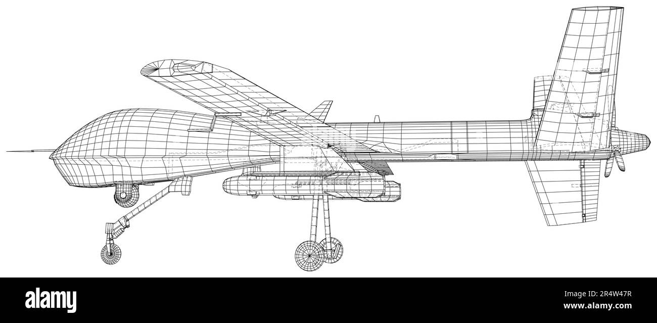 Drones militaires sans pilote Predator.Vecteur créé en 3d, fil-cadre.Format EPS10 Illustration de Vecteur