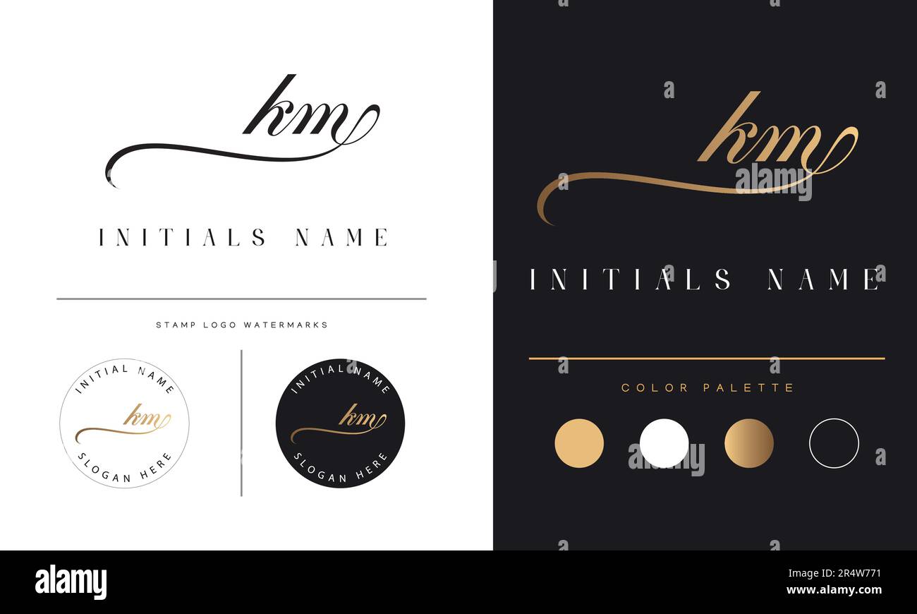 Luxe KM ou MK Monogramme initial texte lettre logo Design KM Signature logotype Illustration de Vecteur