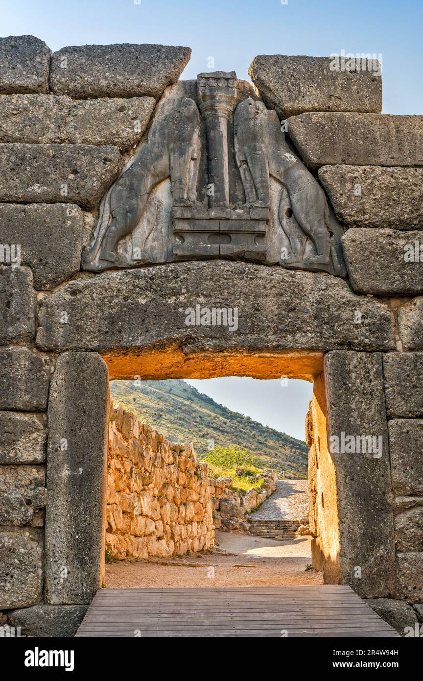 Lions Gate, Citadelle de Mycènes, région du Péloponnèse, Grèce Banque D'Images