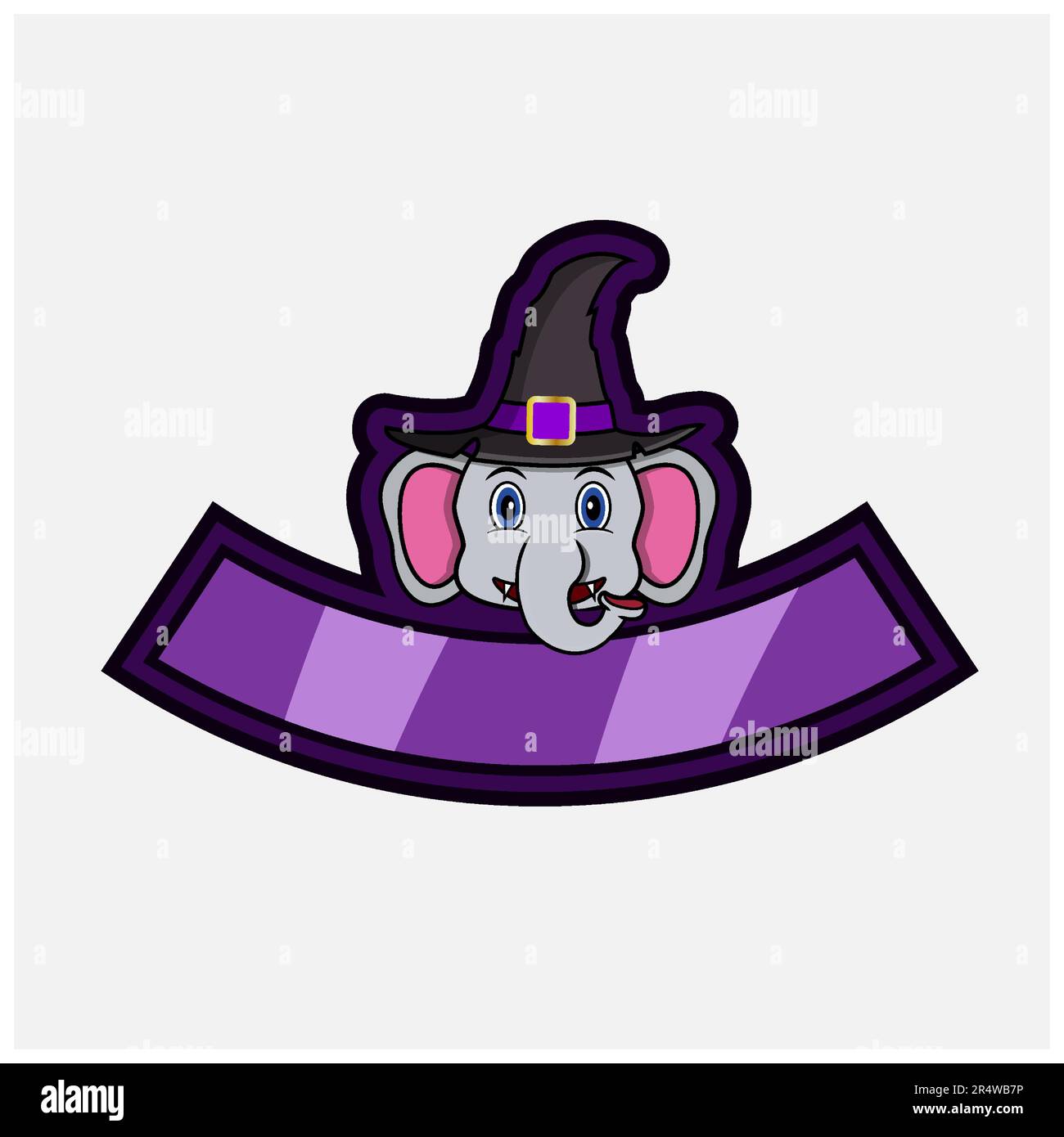 Adorable personnage Elephant Head. Pour logo, icône, badge, emblème et étiquette avec chapeau Witch. Vecteur et illustration. Illustration de Vecteur