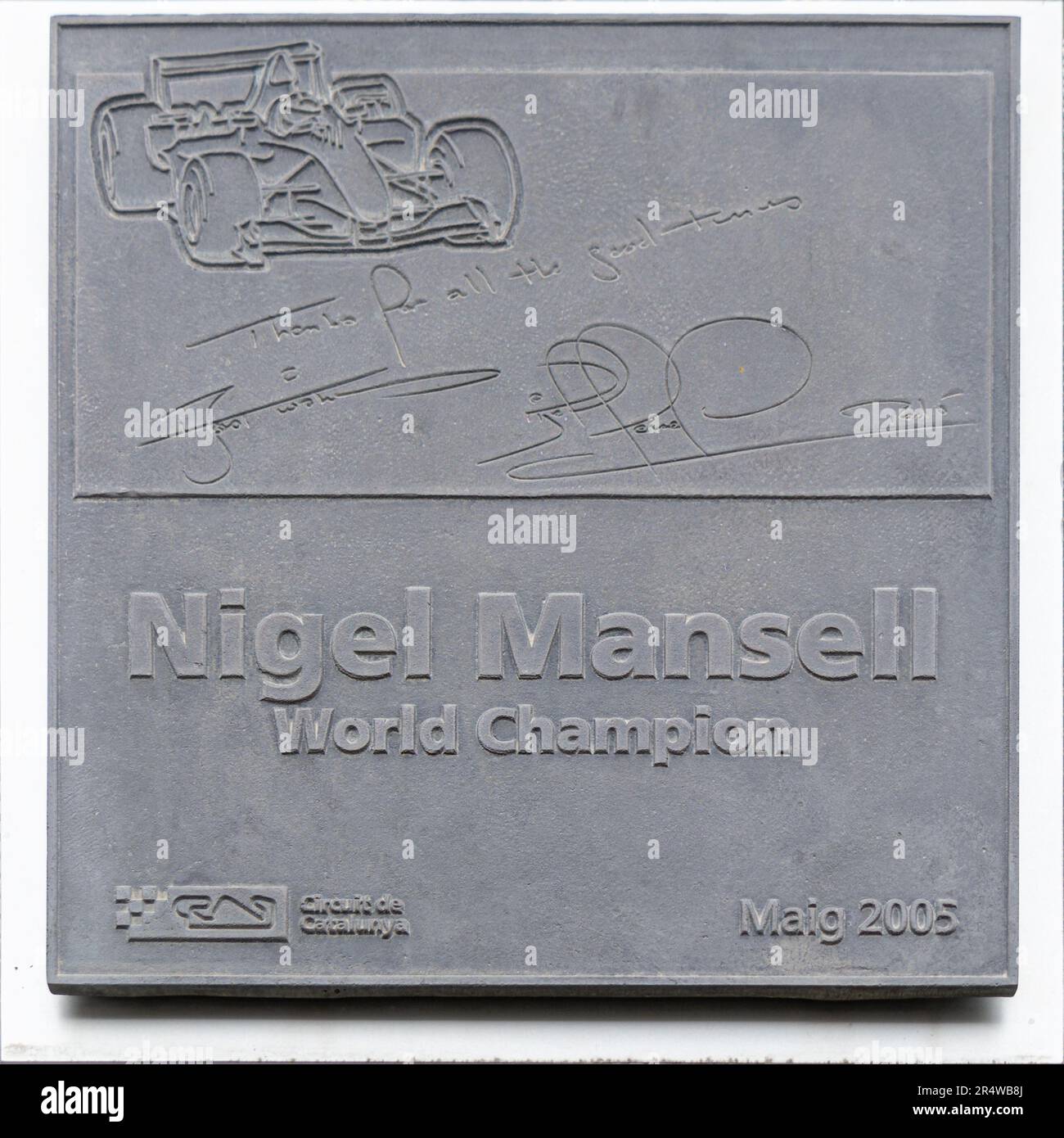 MONTMELLO, ESPAGNE-4 JUIN 2021 : plaque commémorative de Nigel Mansell sur le circuit de Barcelone-Catalunya Banque D'Images