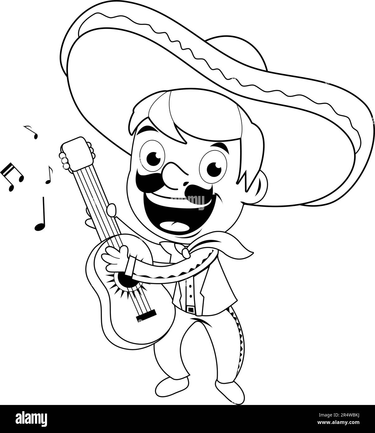 Mariachi mexicain jouant de la guitare. Page de couleur noire et blanche vectorielle. Illustration de Vecteur