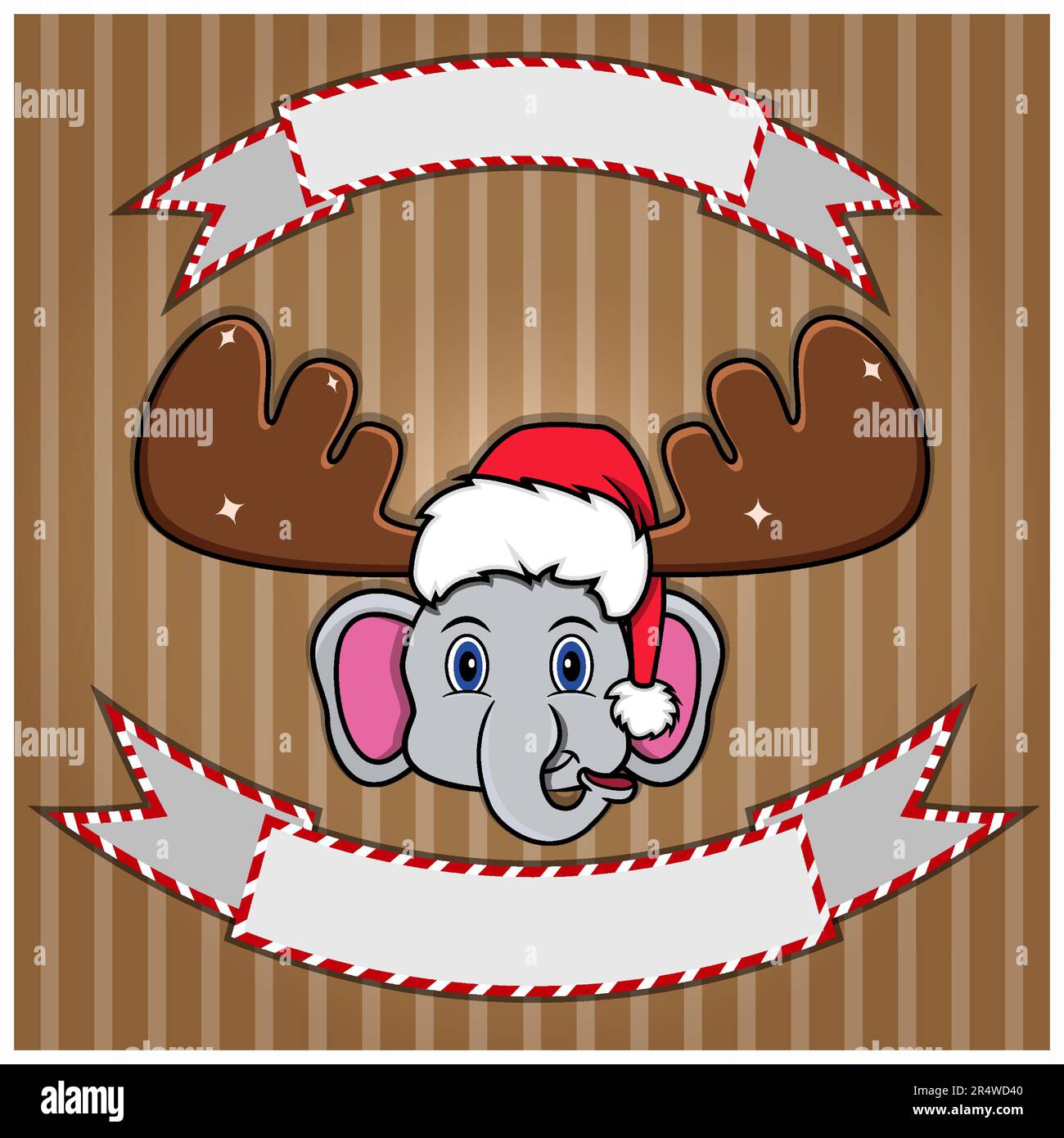 Jolie tête d'éléphant avec chapeau de Noël. Étiquette et bannière vierges. Personnage, mascotte et icône. Vecteur et illustration. Illustration de Vecteur