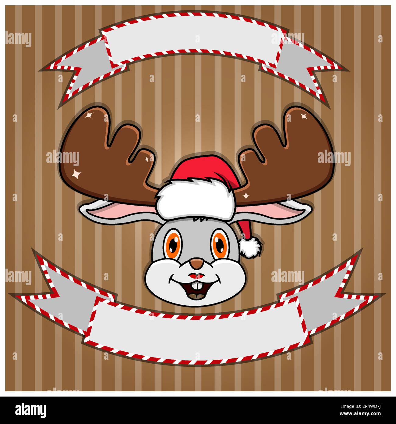 Jolie tête de lapin avec chapeau de Noël. Étiquette et bannière vierges. Personnage, mascotte et icône. Vecteur et illustration. Illustration de Vecteur