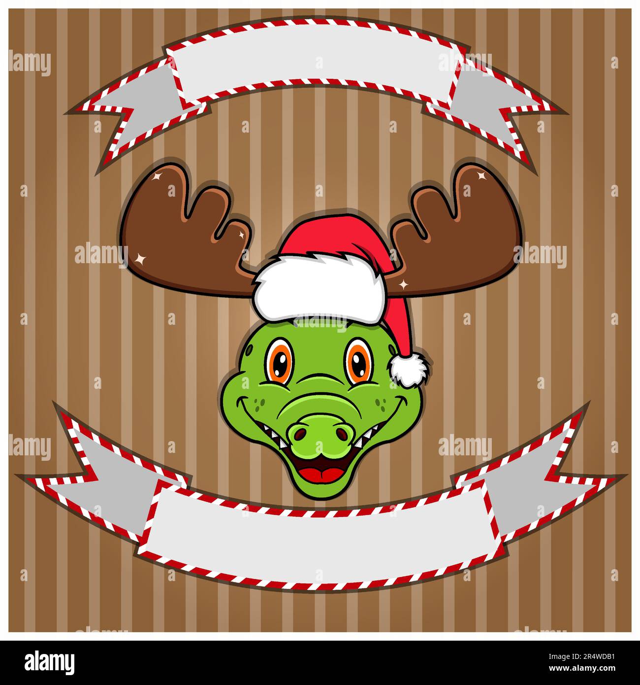 Jolie tête de crocodile avec chapeau de Noël. Étiquette et bannière vierges. Personnage, mascotte et icône. Vecteur et illustration. Illustration de Vecteur
