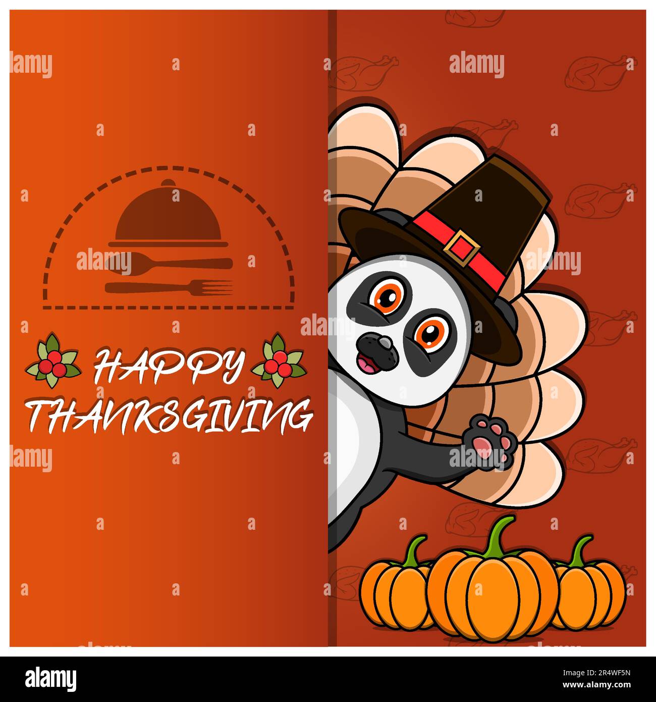 Carte de Thanksgiving avec motif Panda. Bonne action de grâces. Idéal pour les cartes de vœux, les affiches ou les prospectus. Illustration vectorielle. Illustration de Vecteur